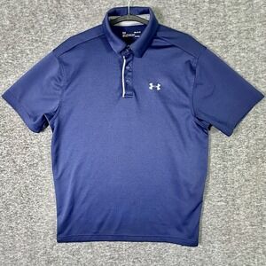 Under Armour Polo Shirt Mens Medium Blue Cold Gear Golf Short Sleeve Loose Fit